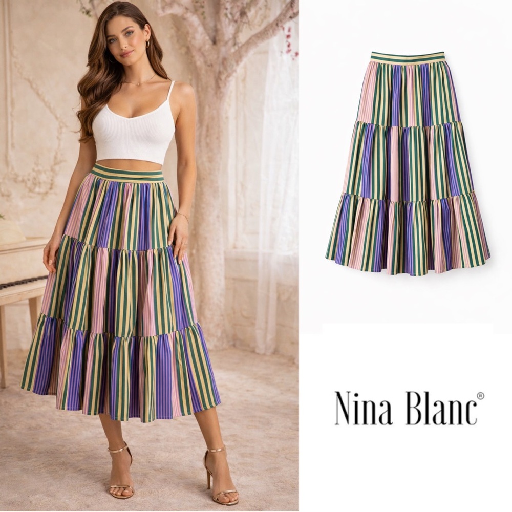 NEW Nina Blanc Jadira Celine Multicolor Striped Skirt